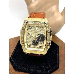 JBW Men's Watch J6379D Diamond Quartz Chronograph Gold Dial Brown Leather Strap